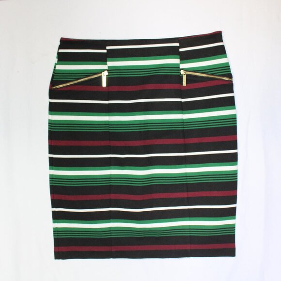 Michael Kors Women Striped Pencil Skirt Zipper Accent & Closure LOGO STRETCH 12 - Picture 1 of 8